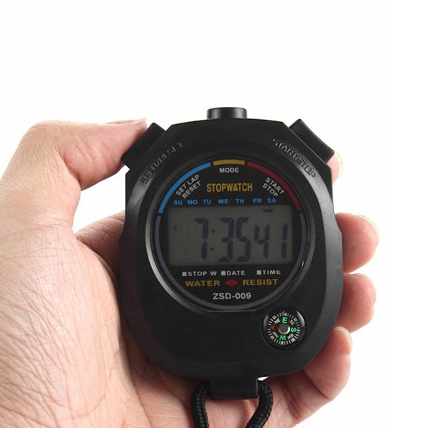 Sportstimer digitalt stopur Dato Tidsalarm Black