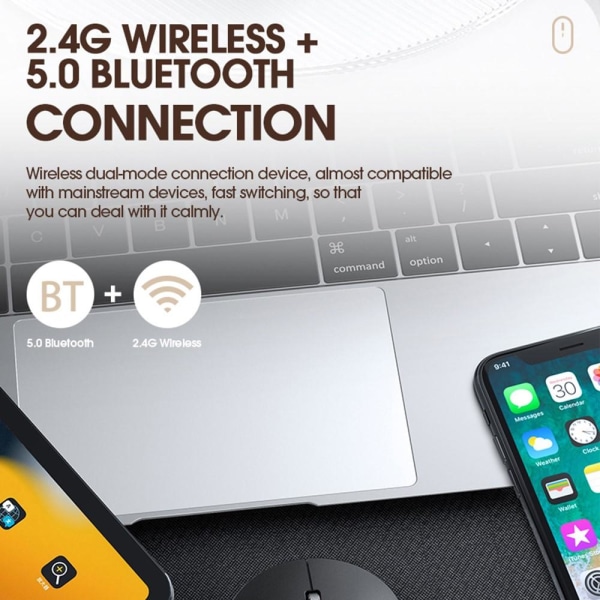 T-WOLF X2 ladattava 2.4G+Bluetooth-langaton hiiri tietokoneelle Black