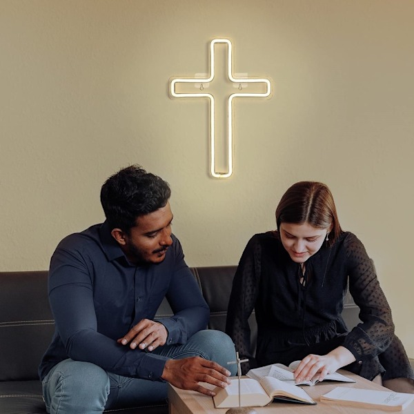 LED Kors Cross Neonskylt USB-driven dimbar Lampa Dekoration för Kyrka och Fest Vit