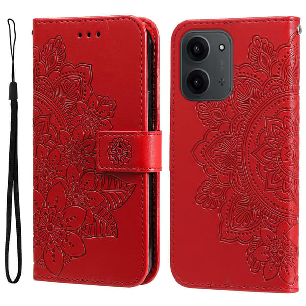 Til Xiaomi Redmi 15C Stand Cover Mandala Tegnebogsetui Red