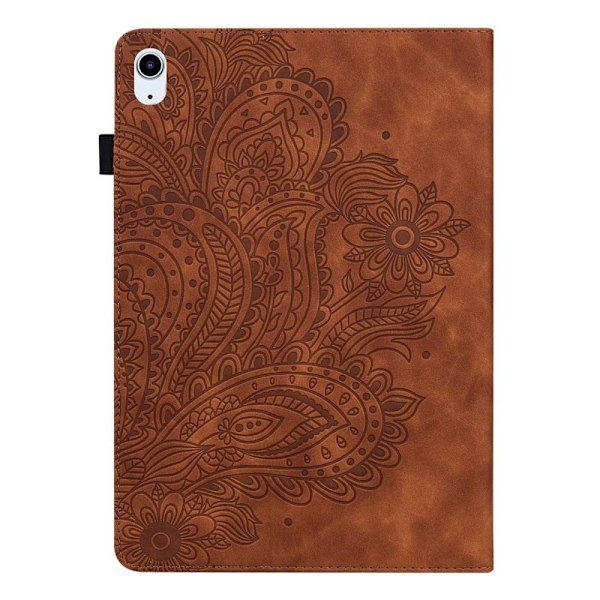 Til iPad 10.9 (2022) Tabletetui Cover Blomsterprægning - Brun Brown
