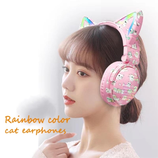 Cat Ears Bluetooth Headset Microphone Wireless Headphones - Pink Pink