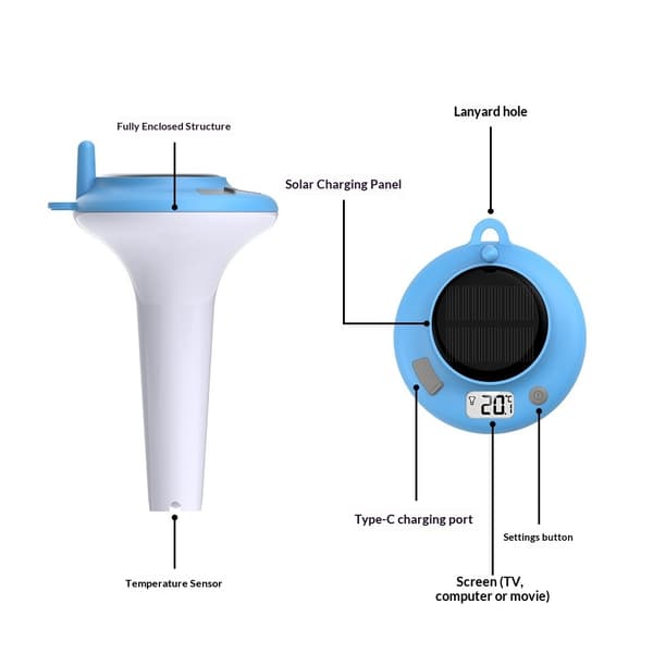 Termometer Vattentemperatur Uppladdningsbar flytande digital solcellstermometer Blå