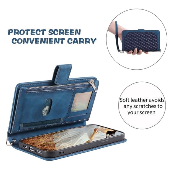 Google Pixel 10 Pro / 10 / 9 Pro / 9 Zipper Wallet Case Rhombus Stitching Line Puhelinsuojus Blue