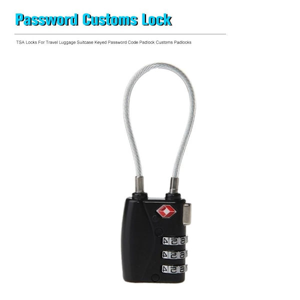 TSA Combination Wirerope Lock Vetoketjulle Matkalaukkuille - Musta Black