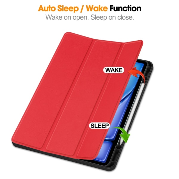 Etui for iPad Air 13 (2024) med Tri-fold Stativ, Tablettdeksel med Penneholder Red