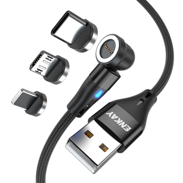 1m opladningskabel 3 - i - 1 magnetisk til lyn/Type - C/Micro Black
