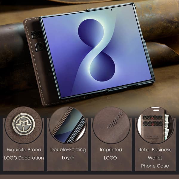 CASEME Telefonplånboksfodral med stöd till Samsung Galaxy Z Fold8 Brun