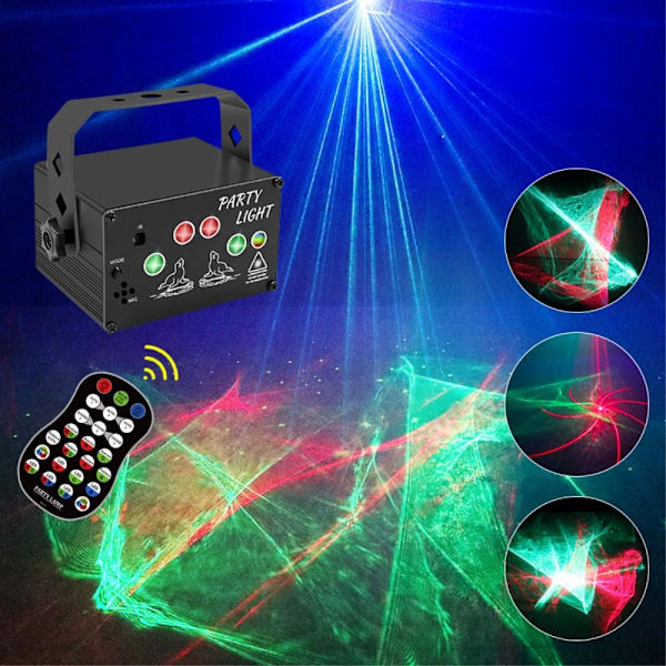 Laser Light Flash Light Röstaktiverad Fjärrkontroll Disco Party Svart