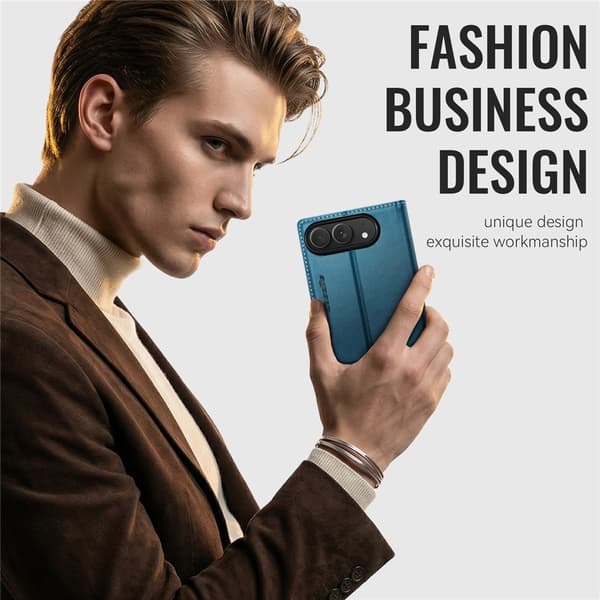 CASEME Glanset telefonlommebokdeksel med litchi tekstur til iPhone Duo Blue