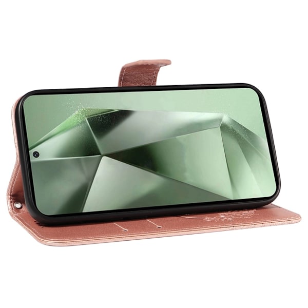 Til Samsung Galaxy S24 FE Etui Stand Tegnebog Etui Sommerfuglemønster Pink gold
