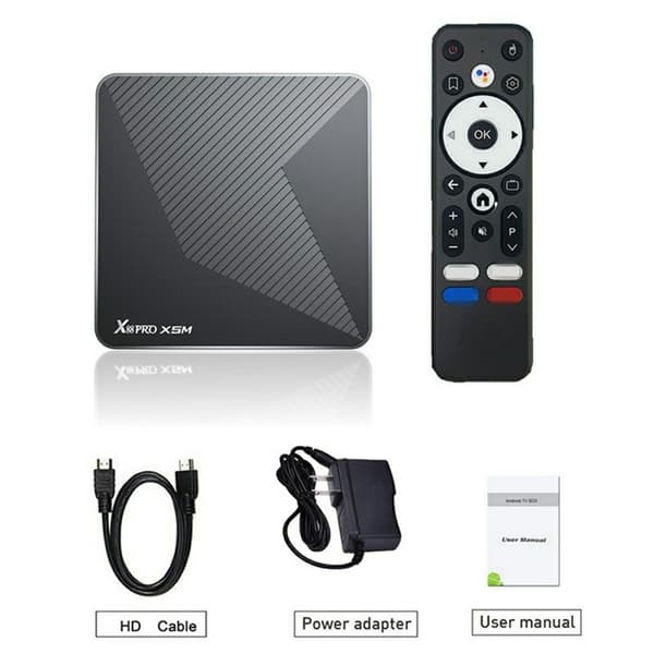 TV-box 4+32 GB Android 14 4K HDR10+ WiFi 6 Bluetooth 5.0 röststyrd fjärrkontroll Svart