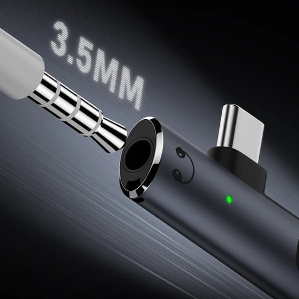 USB-C hann til 3,5 mm lyd + USB-C PD 100W ladeadapter Black