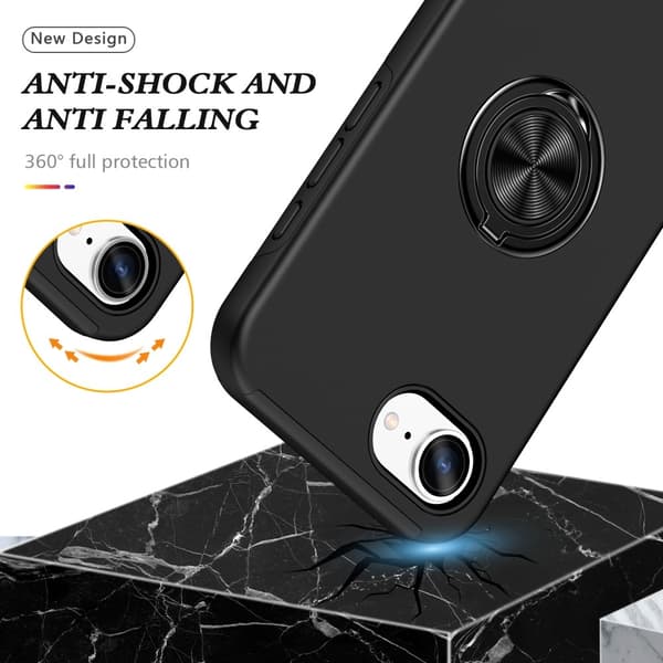 Til iPhone 17e / 16e Finger Ring Kickstand Hybrid Taske - Sort Black