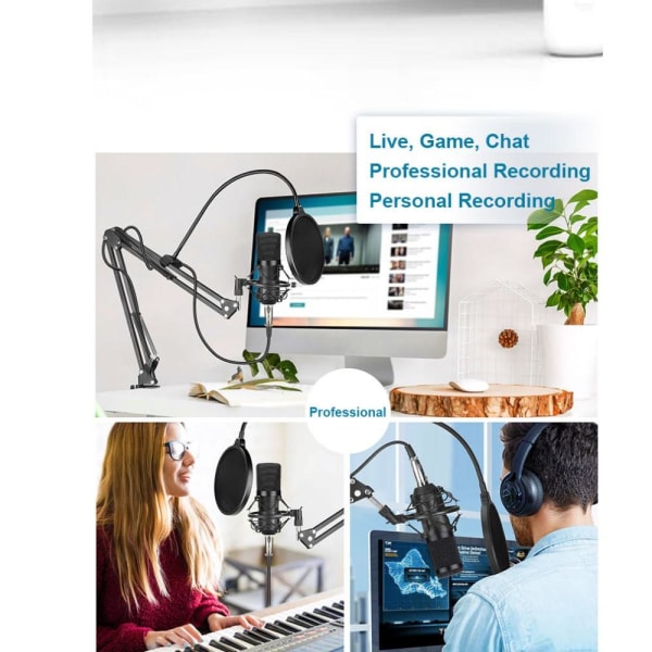 Studio Live Streaming Broadcasting Inspelning Mikrofon Youtube Svart