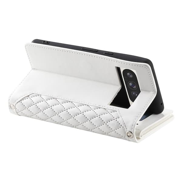 För Google Pixel 10 Pro XL Zipper Wallet Case Rhombus Telefonfodral Vit