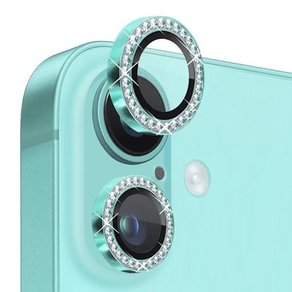 NORTHJO Kameralinsskydd med Strass för iPhone 16 / 16 Plus, Härdat Glas - Cyan Rosa