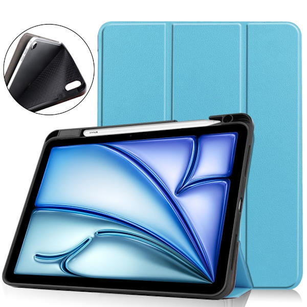 iPad Air 11 (2024) Kolminkertainen Teline Tabletin Suojakuori Kynäpidikkeellä Light blue