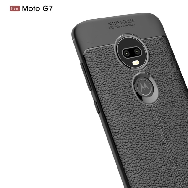 Motorola Moto G7 / G7 Plus TPU skal Litchi Texture - Svart Svart