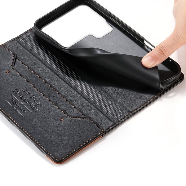 DIERFENG Til Xiaomi 17 Pro Max Lommebokdeksel RFID Beskyttelse Stativ - Svart Black