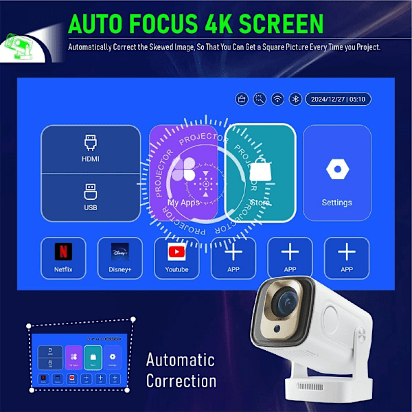 HY260 Pro -projektori 1 Gt + 8 Gt Android 11.0 WiFi6 BT5.4 Kotiteatteri 200 ANSI Lumenia White