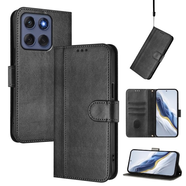 Til Motorola Edge 60 5G / 60 Fusion 5G Etui Pung Stand Retrostruktur Black