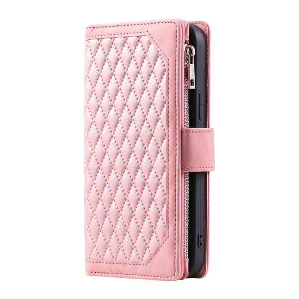 Google Pixel 10 Pro XL Zipper Wallet Case Rhombus Stitching Line Puhelinsuojus Pink