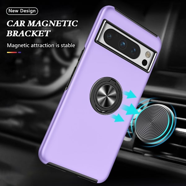 Til Google Pixel 8 Pro Fingerring Kickstand Hybrid Taske Purple