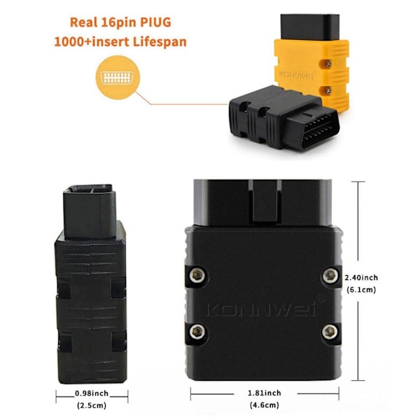 KONNWEI Bluetooth ELM327 OBD2 IOS Android diagnostisk værktøj Black