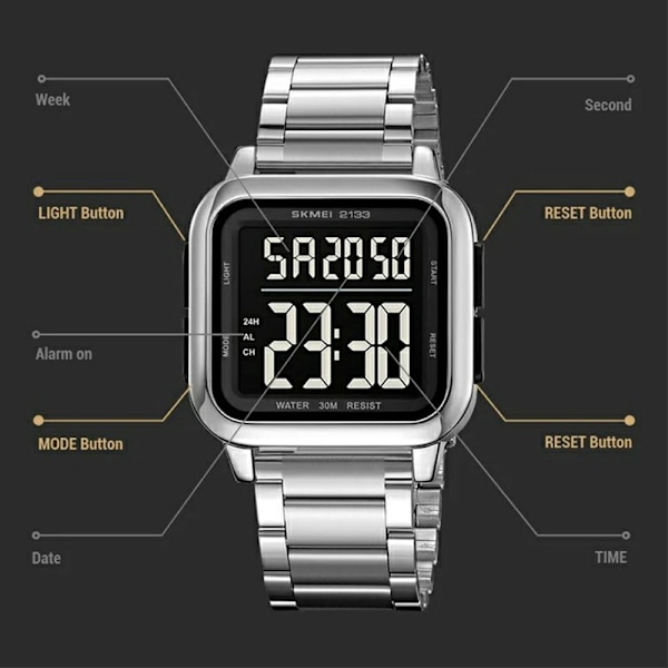 SKMEI Digital Elektronisk Armbandsklocka Klocka Stålrem Fyrkantig - Guld Guld