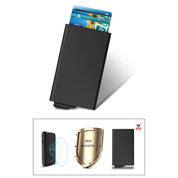 Kortetui RFID Block Kreditkort ID-kortholder Pop Up Design Black