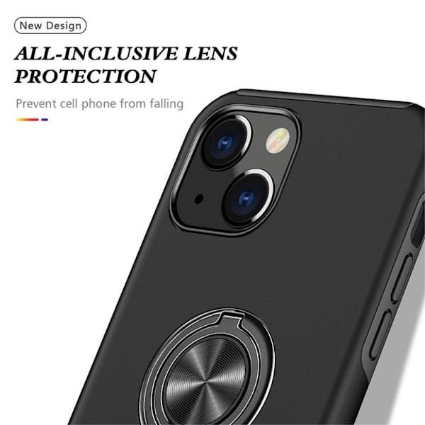 iPhone 14 Fingerring Kickstand Hybrid Taske - Sort Black
