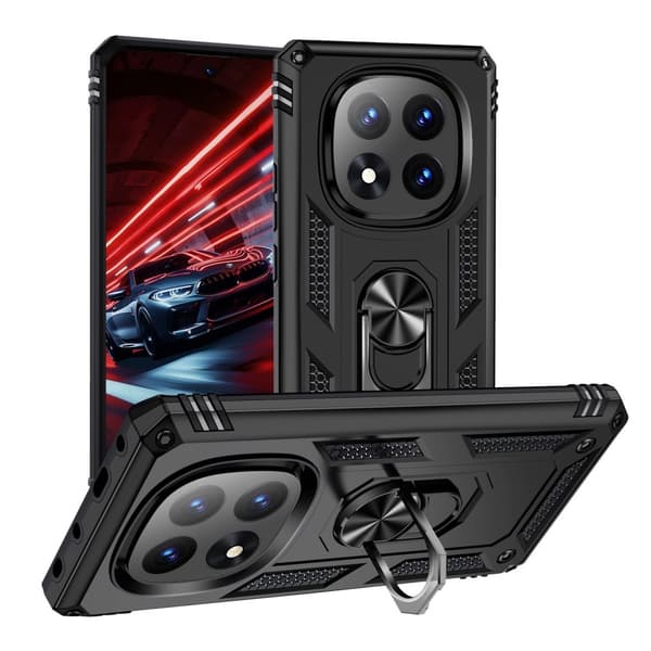Til Xiaomi Redmi Note 14 Pro 5G Cover PC + TPU Telefoncover med Roterende Ring Kickstand - Sort Black