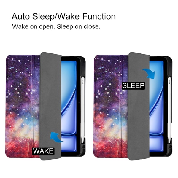 iPad Air 11 (2024) Kolminkertainen Teline Tabletin Suojakuori Kynäpidikkeellä - Galaxy Multicolor