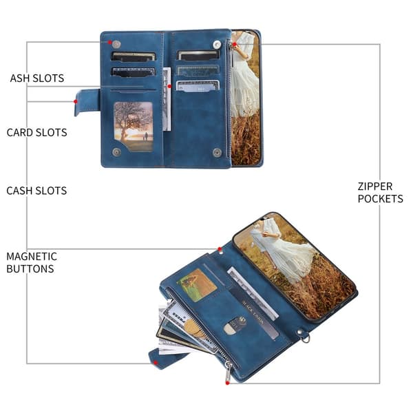 Google Pixel 10 Pro / 10 / 9 Pro / 9 Zipper Wallet Case Rhombus Stitching Line Puhelinsuojus Blue