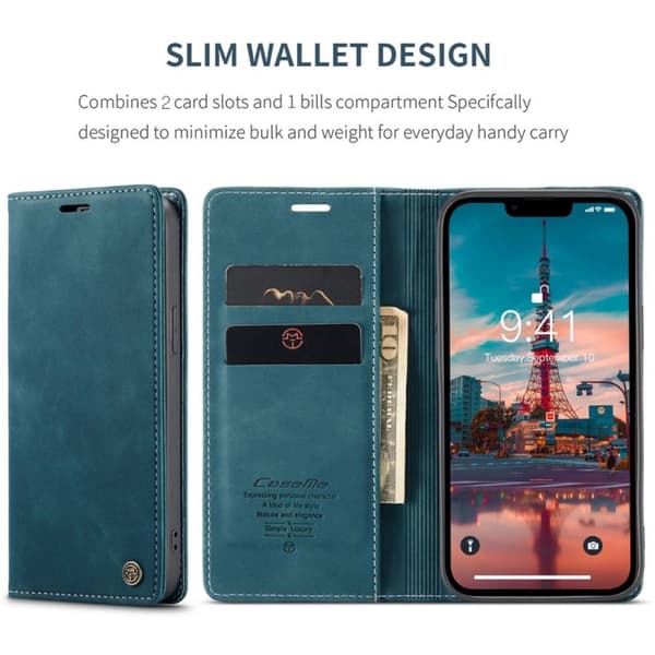 CASEME Retro lompakkokotelo iPhone 14 Plus - Sininen Blue