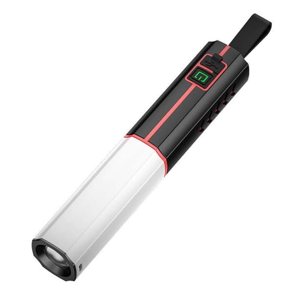 Lommelykt LED Teleskopisk zoom Oppladbar 3 moduser Hvitt lys Camping etc. Black