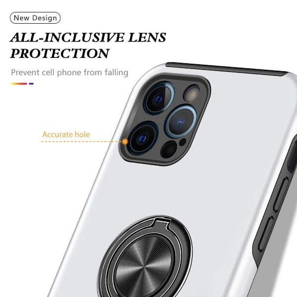 iPhone 13 Fingerring Kickstand Hybrid Taske - Sølv Silver