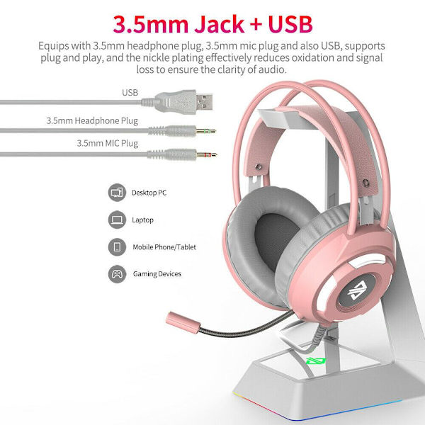 AJAZZ AX120 Gaming Headset Over Ear-hörlurar med mikrofon - Rosa Rosa