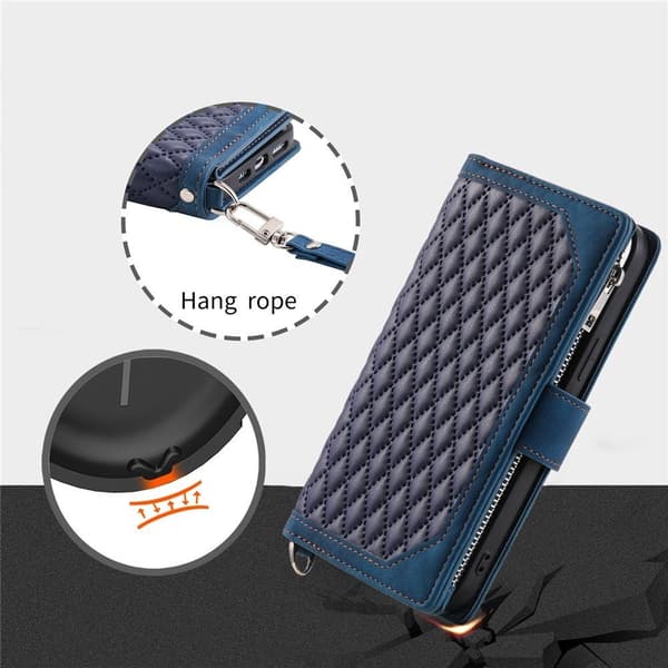 För Samsung Galaxy S26+ 5G Zipper Wallet Case Rhombus Telefonfodral Blå