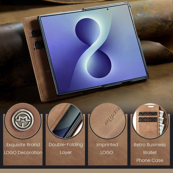 CASEME Telefonplånboksfodral med stöd till Samsung Galaxy Z Fold8 Brun