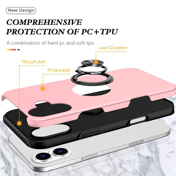 For iPhone 17 Hybrid-deksel med Fingerring Pink