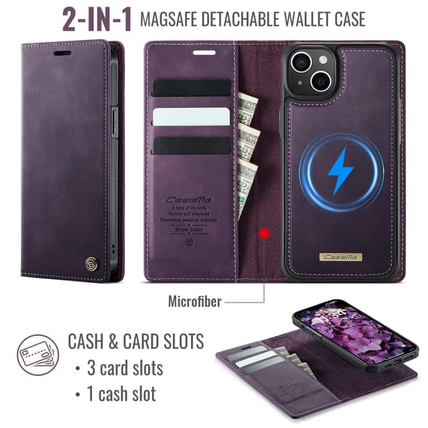 CASEME Til iPhone 15 Pungcover Magnetisk Aftagelig RFID Beskyttelse Blue