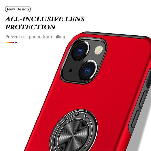 iPhone 14 Finger Ring Kickstand Hybrid Case - Red Red