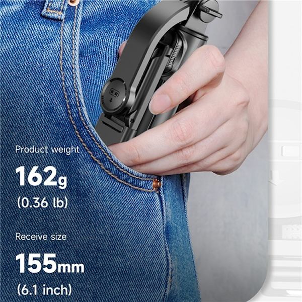 Selfie-stang justerbar stativ Bluetooth selfie-stang udtrækkelig med udfyldningslys Black
