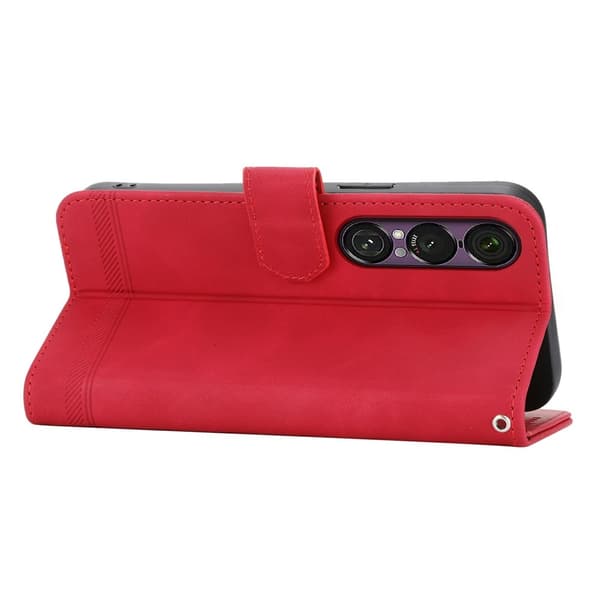 DIERFENG For Sony Xperia 1 VII Wallet Case with Stand and Wrist Strap Red