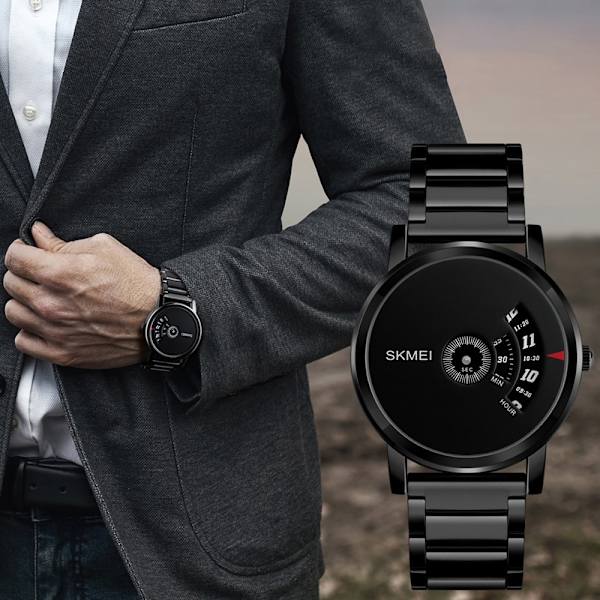 Vattentät Quartz Metall Armbandsklocka Armbandsur Klocka - Svart Svart