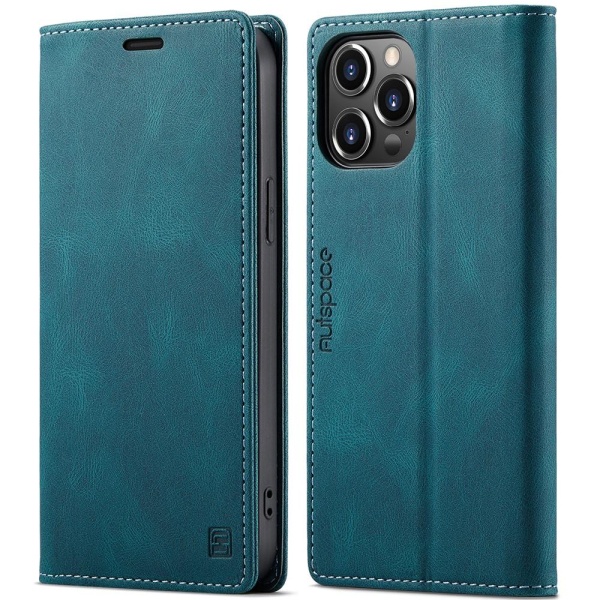 AUTSPACE A01 Retro Wallet Case for iPhone 13 Pro Max - Blue Blue