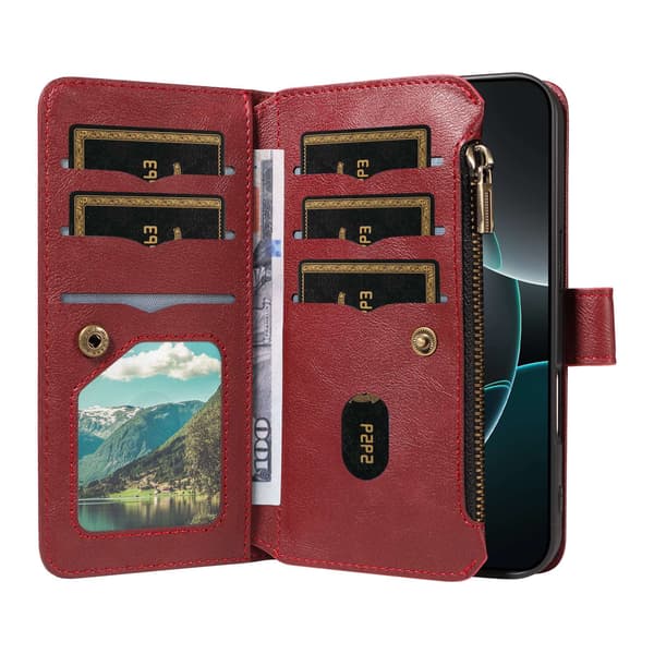 Lommebokdeksel med Mandala-mønster og Håndleddsstropp til Sony Xperia 1 VIII Wine red