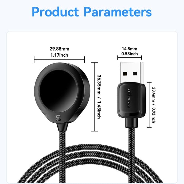 ESSAGER kellolle USB - kaapeli Magneettinen ABS Waterdrop Shape - laturi Black
